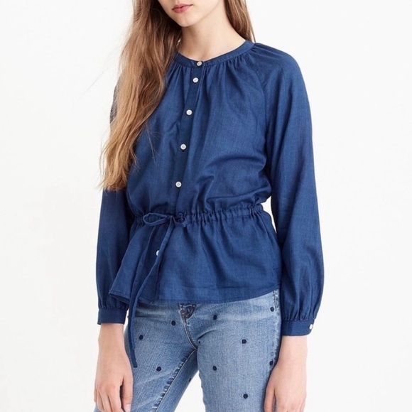 J. CREW Button Down Peplum Blouse In Dark Blue Wash Size 4 NEW - Picture 1 of 9
